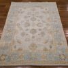 4′ x 5′ Ivory Fine Hand-Knotted Turkish Oushak Rug – Transitional Wool