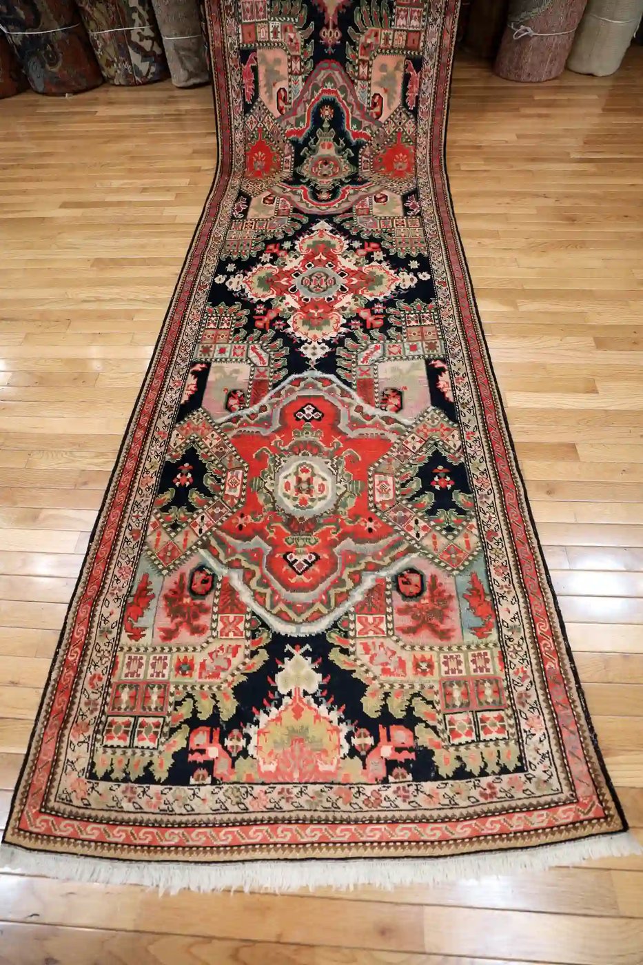 3′ x 19′ Red Fine Hand-Knotted Semi-Antique Caucasian Karabagh Runner – Traditional Wool