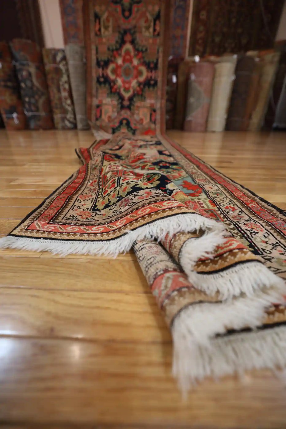 3′ x 19′ Red Fine Hand-Knotted Semi-Antique Caucasian Karabagh Runner – Traditional Wool