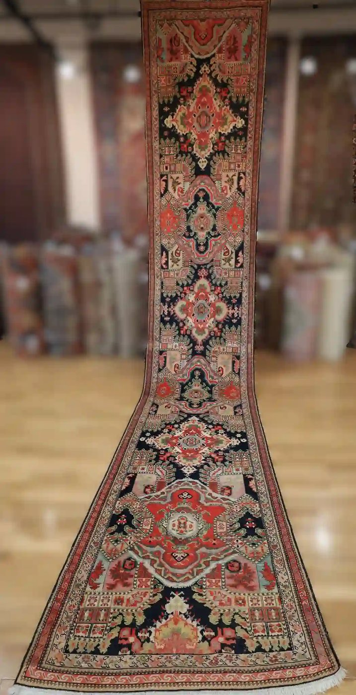3′ x 19′ Red Fine Hand-Knotted Semi-Antique Caucasian Karabagh Runner – Traditional Wool