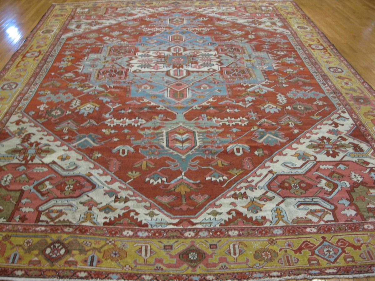 10′ x 14′ Terracotta Fine Hand-Knotted Persian Serapi Rug – Traditional Wool