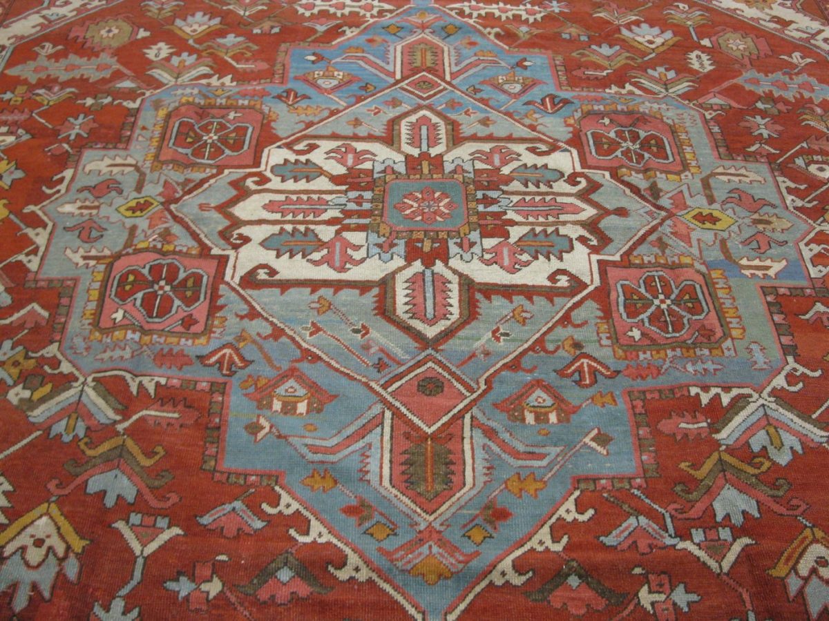 10′ x 14′ Terracotta Fine Hand-Knotted Persian Serapi Rug – Traditional Wool