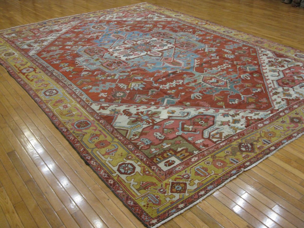 10′ x 14′ Terracotta Fine Hand-Knotted Persian Serapi Rug – Traditional Wool