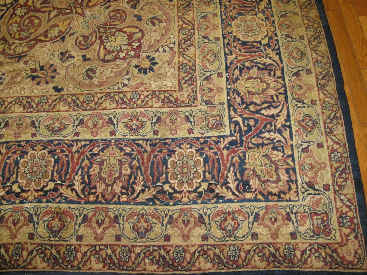 10′ x 15′ Navy Fine Hand-Knotted Persian Lavar Kerman Rug – Traditional Wool