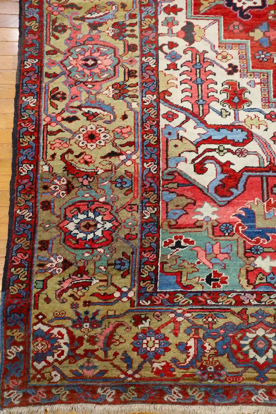 11′ x 17′ Red Fine Hand-Knotted Antique Persian Serapi – Traditional Wool