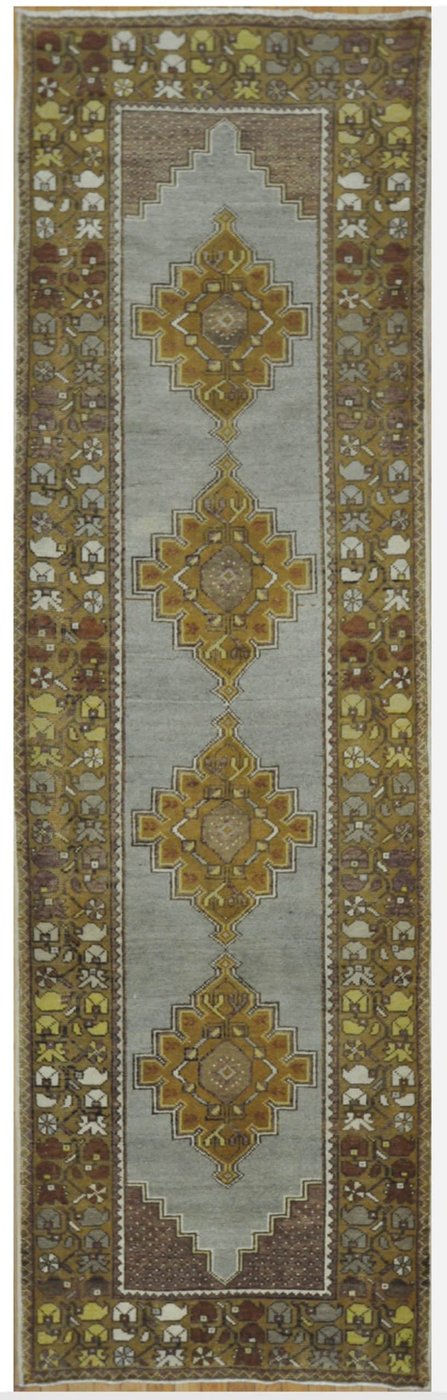 3′ x 11′ Gray Fine Hand-Knotted Turkish Anatolian Runner Rug – Traditional Wool
