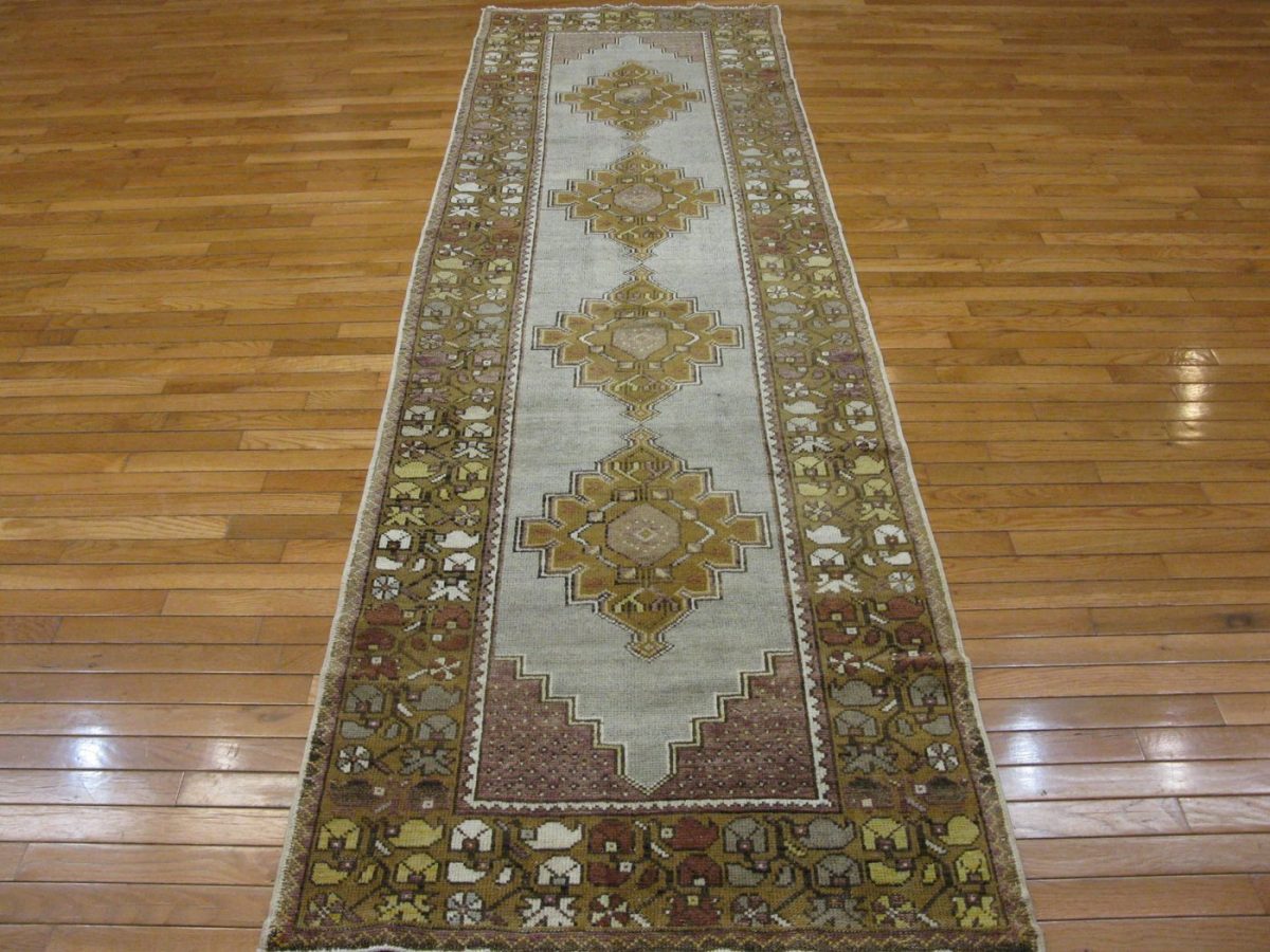 3′ x 11′ Gray Fine Hand-Knotted Turkish Anatolian Runner Rug – Traditional Wool