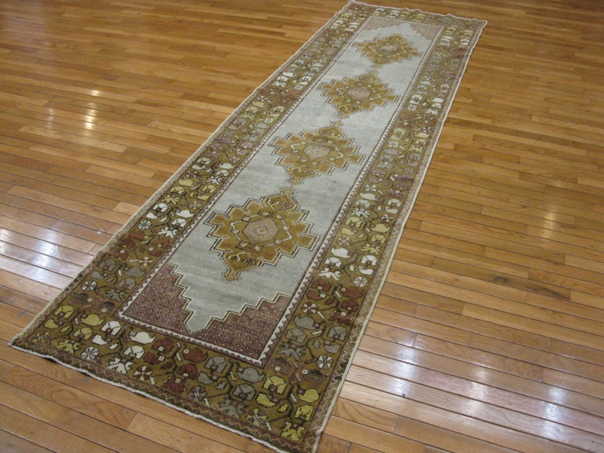 3′ x 11′ Gray Fine Hand-Knotted Turkish Anatolian Runner Rug – Traditional Wool
