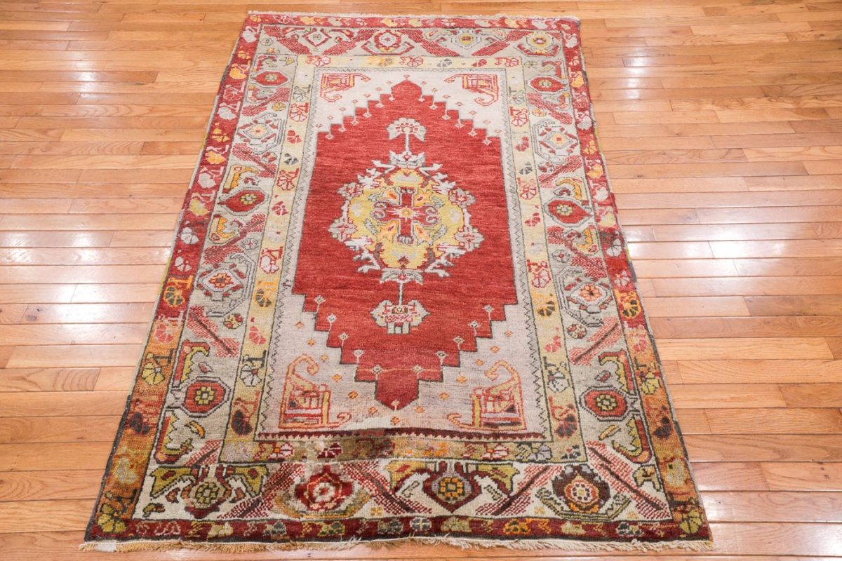 4′ x 6′ Red Fine Hand-Knotted Turkish Oushak Rug – Traditional Wool