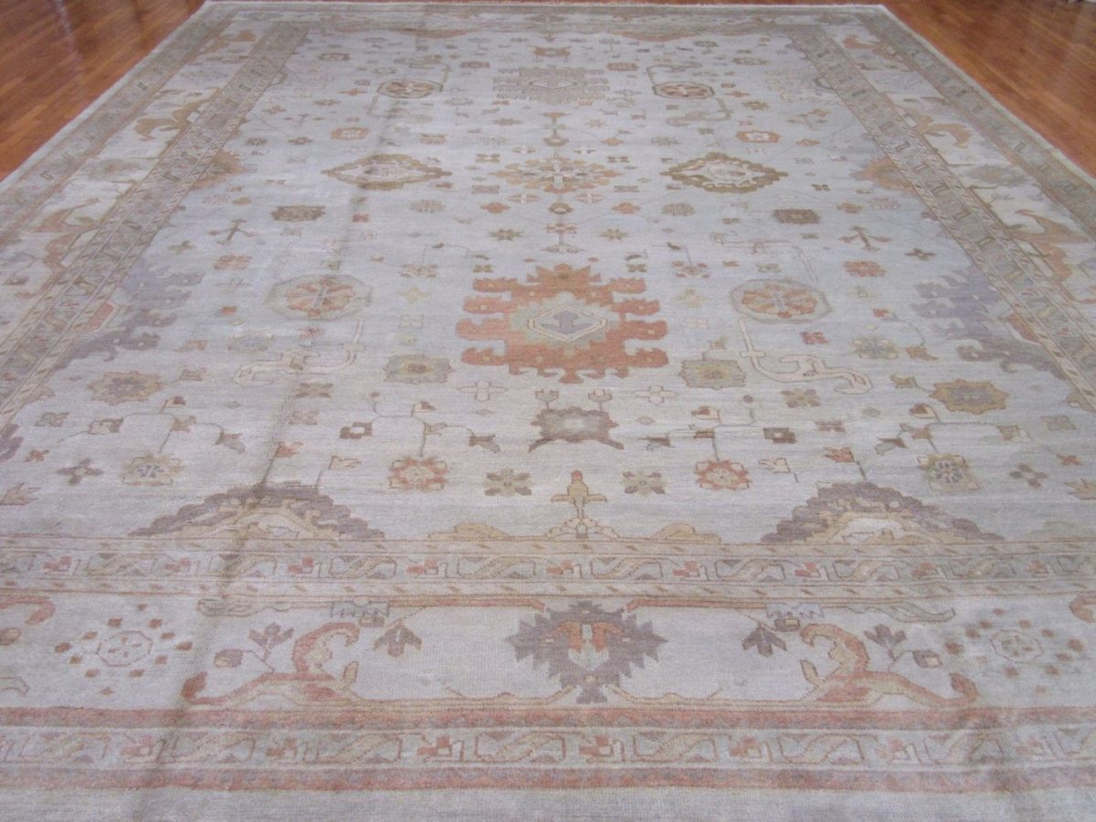 14′ x 17′ Ivory Fine Hand-Knotted Indian Oushak Rug – Transitional Wool