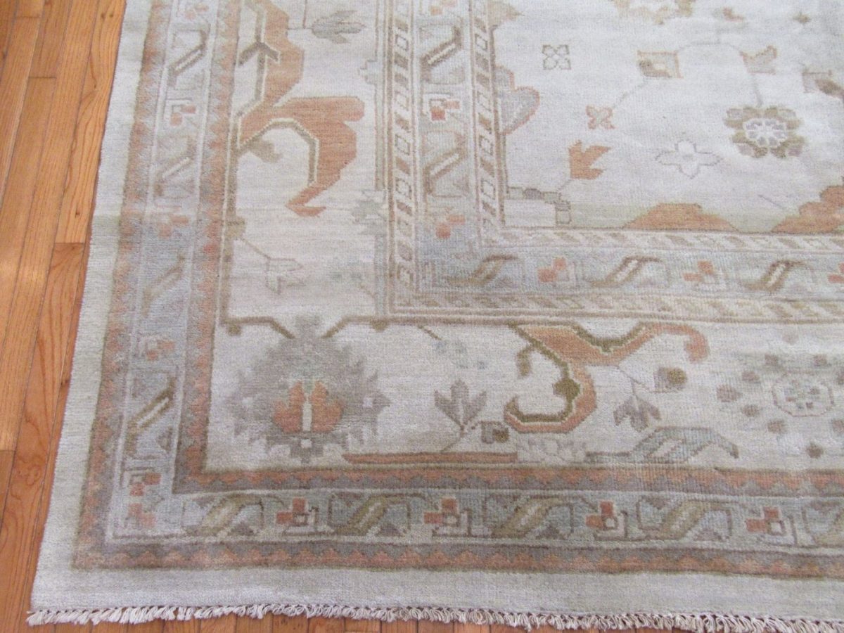 14′ x 17′ Ivory Fine Hand-Knotted Indian Oushak Rug – Transitional Wool