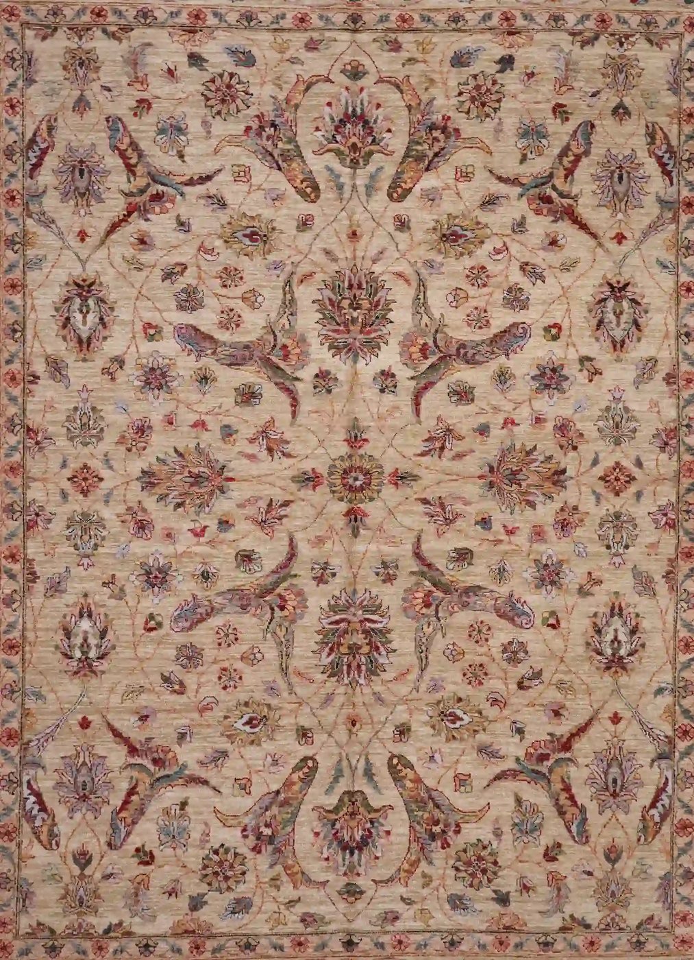 8′ x 10′ Ivory Fine Hand-Knotted Pakistan Oriental Rug – Traditional Wool