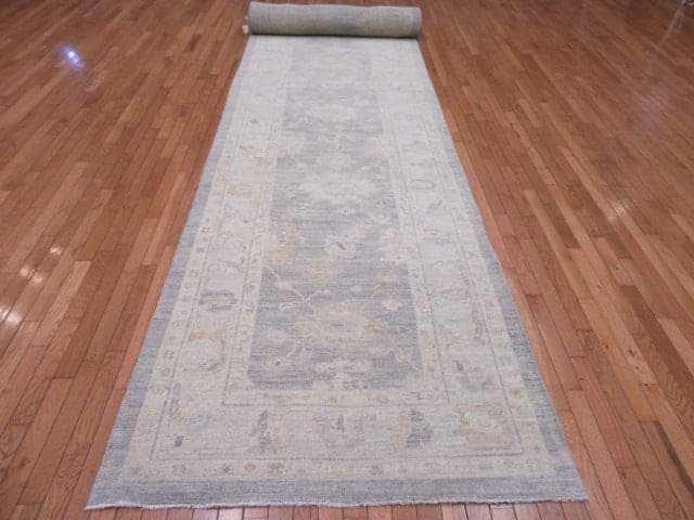 4′ x 27′ Beige Fine Hand-Knotted Oushak Runner Rug – Transitional Wool