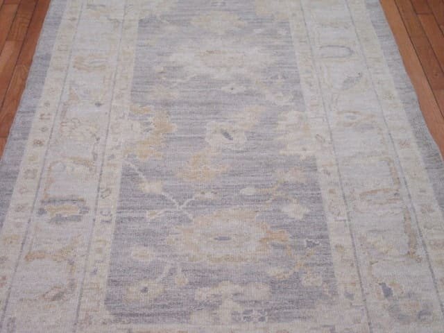 4′ x 27′ Beige Fine Hand-Knotted Oushak Runner Rug – Transitional Wool