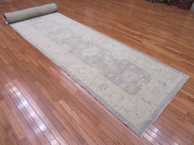 4′ x 27′ Beige Fine Hand-Knotted Oushak Runner Rug – Transitional Wool