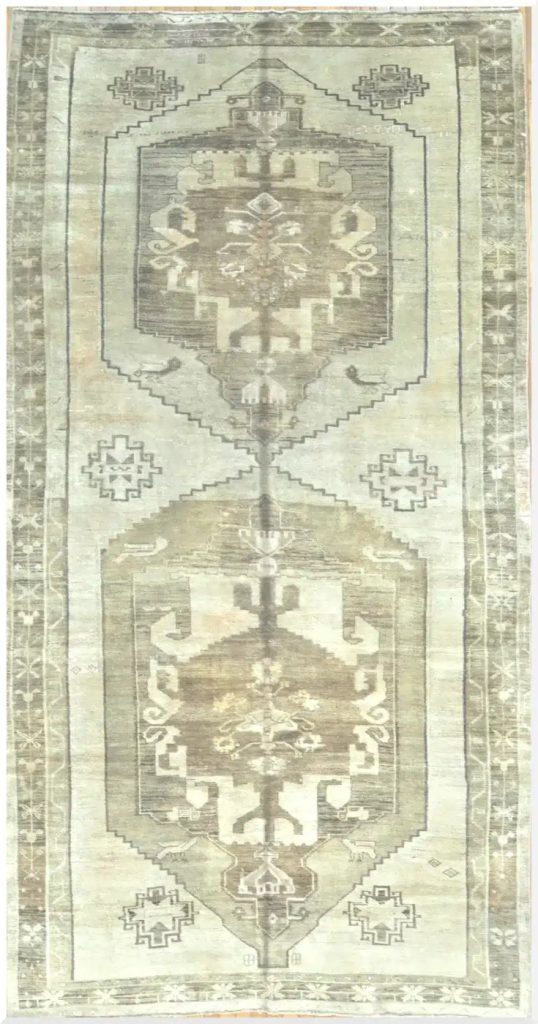 7′ x 14′ Beige Fine Hand-Knotted Turkish Anatolian Rug – Vintage Antique Washed Wool
