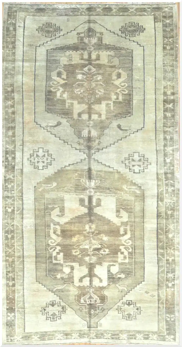 7′ x 14′ Beige Fine Hand-Knotted Turkish Anatolian Rug – Vintage Antique Washed Wool