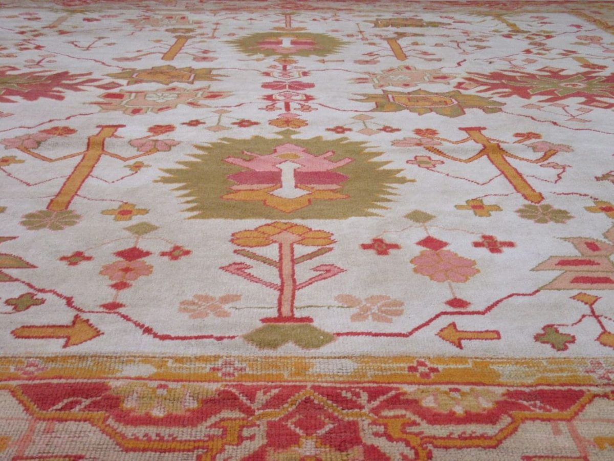 12′ x 14′ Ivory Fine Hand-Knotted Semi Antique Turkish Oushak Rug – Traditional Wool