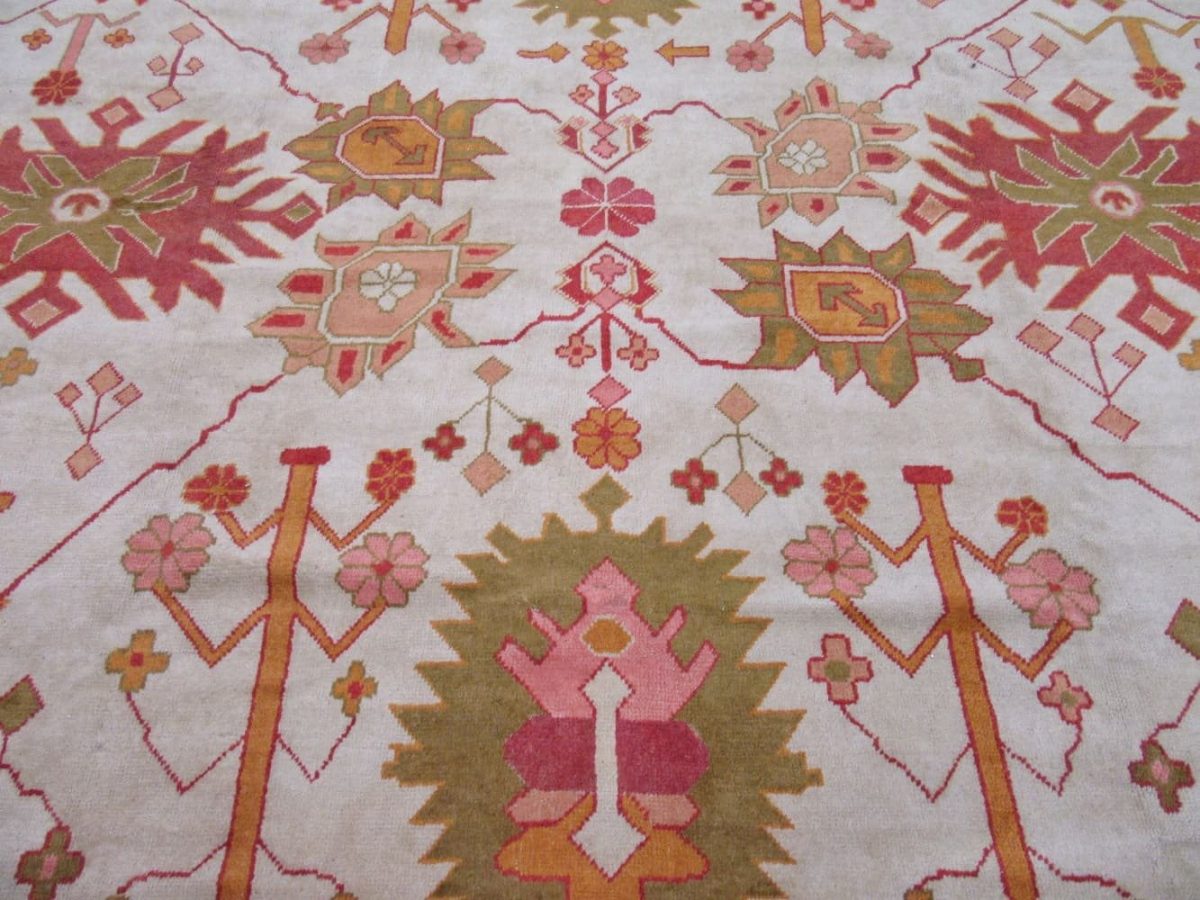 12′ x 14′ Ivory Fine Hand-Knotted Semi Antique Turkish Oushak Rug – Traditional Wool