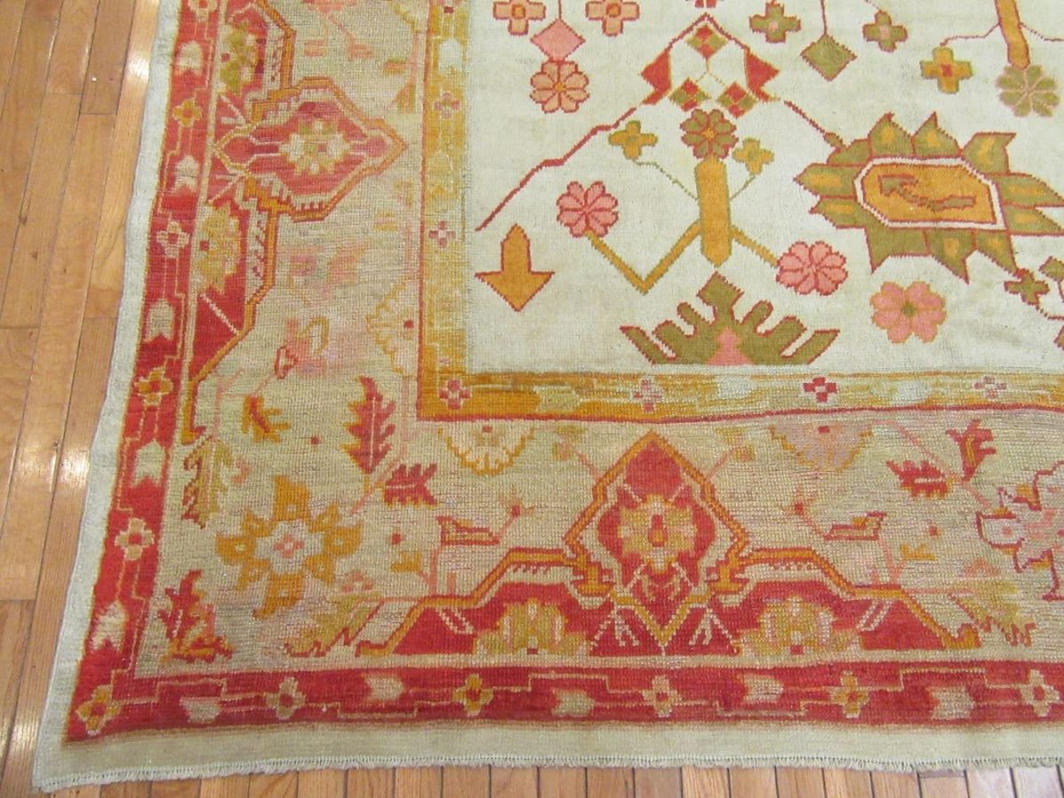 12′ x 14′ Ivory Fine Hand-Knotted Semi Antique Turkish Oushak Rug – Traditional Wool