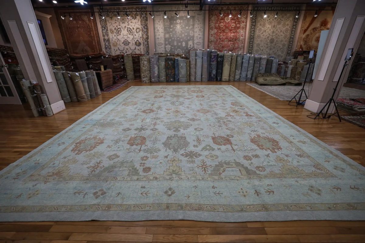 15′ x 21′ Beige Fine Hand-Knotted Vintage Turkish Oushak Rug – Traditional Wool