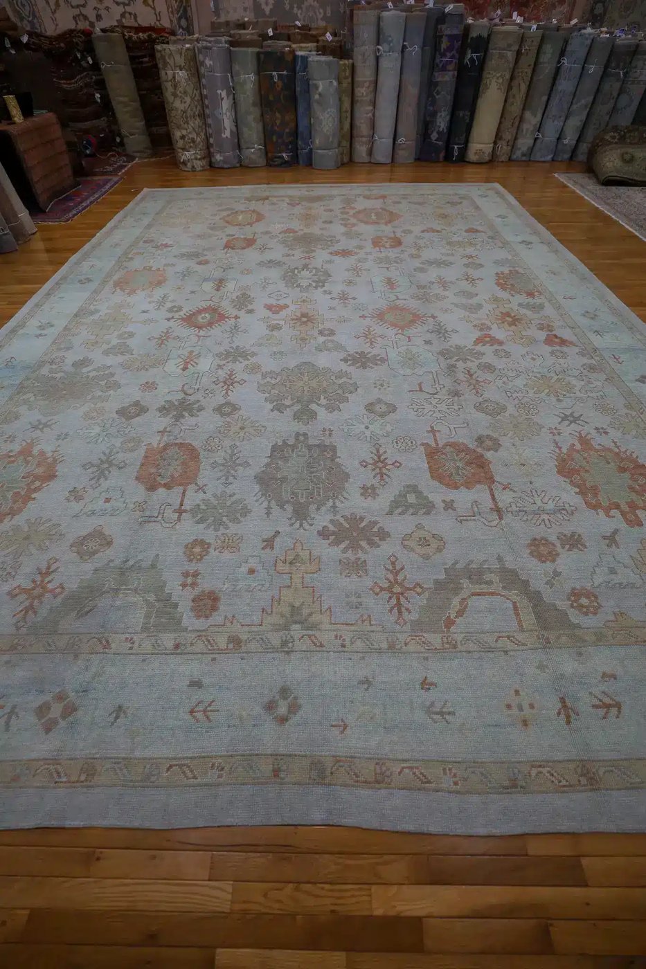 15′ x 21′ Beige Fine Hand-Knotted Vintage Turkish Oushak Rug – Traditional Wool