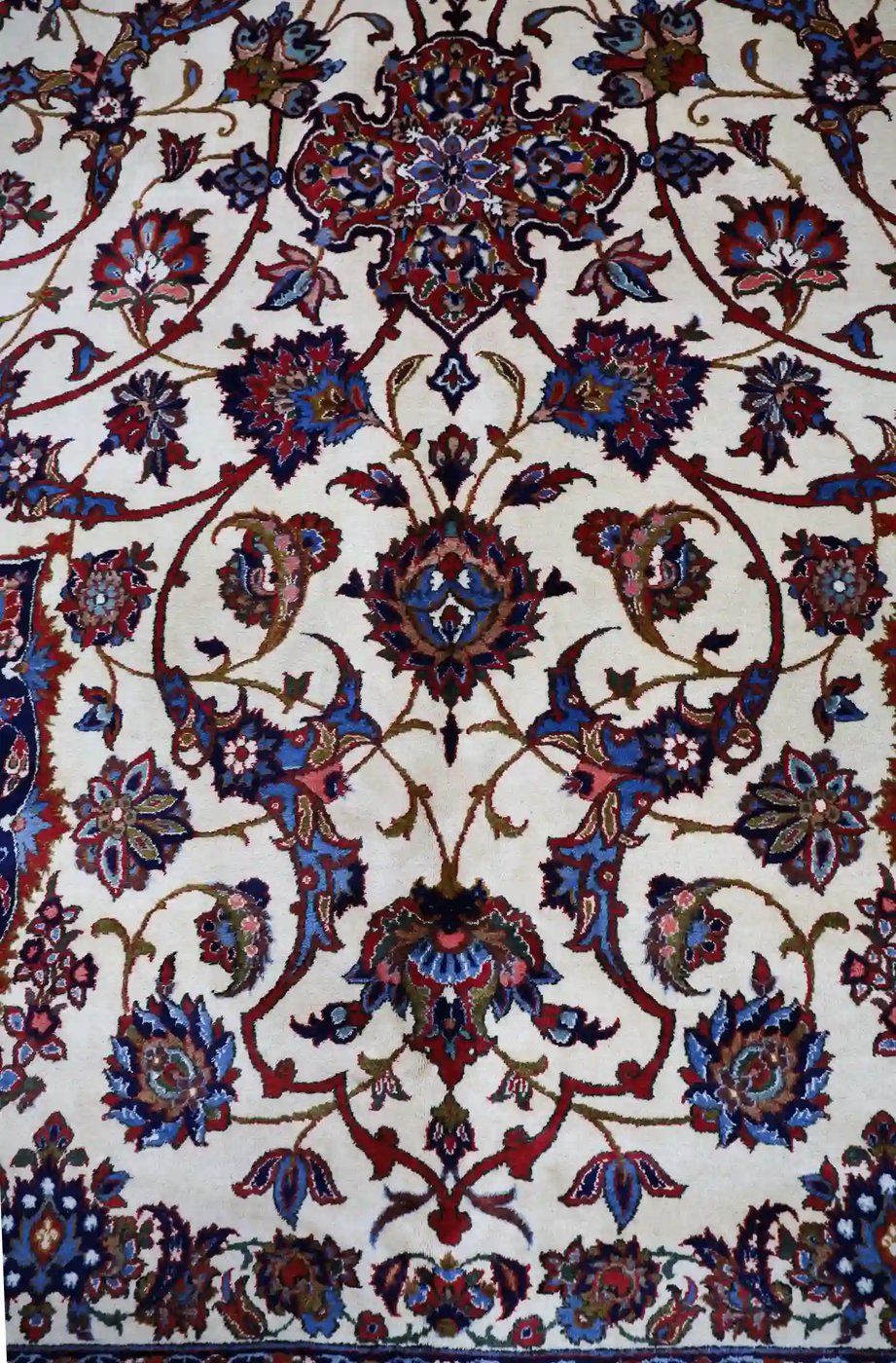 12′ x 20′ Ivory Fine Hand-Knotted Semi Antique Persian Isfahan Rug – Traditional Wool