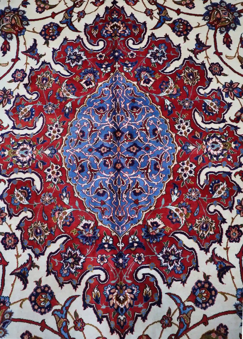 12′ x 20′ Ivory Fine Hand-Knotted Semi Antique Persian Isfahan Rug – Traditional Wool