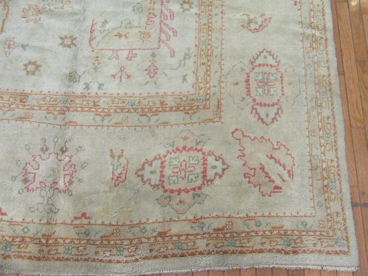 11′ x 18′ Pale Beige Fine Hand-Knotted Turkish Semi Antique Oushak Rug – Transitional Wool