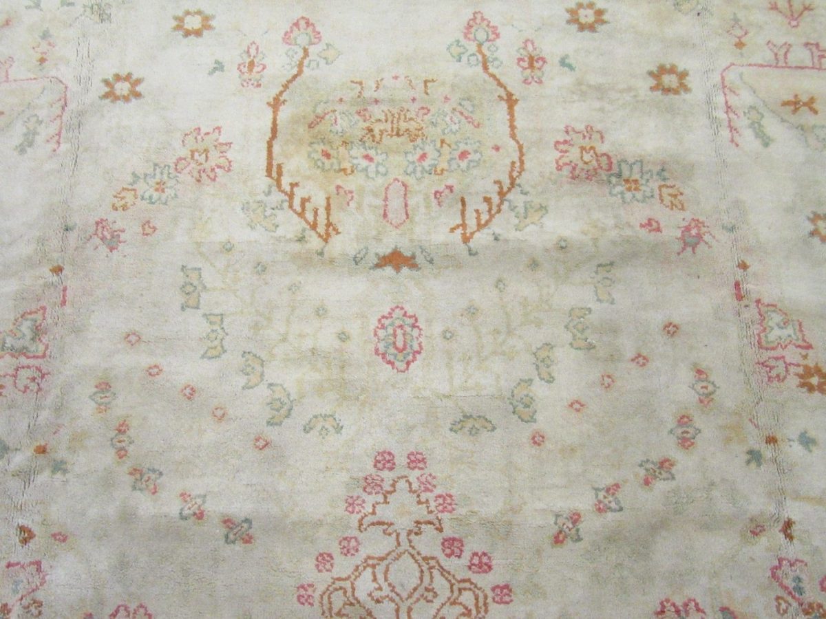11′ x 18′ Pale Beige Fine Hand-Knotted Turkish Semi Antique Oushak Rug – Transitional Wool