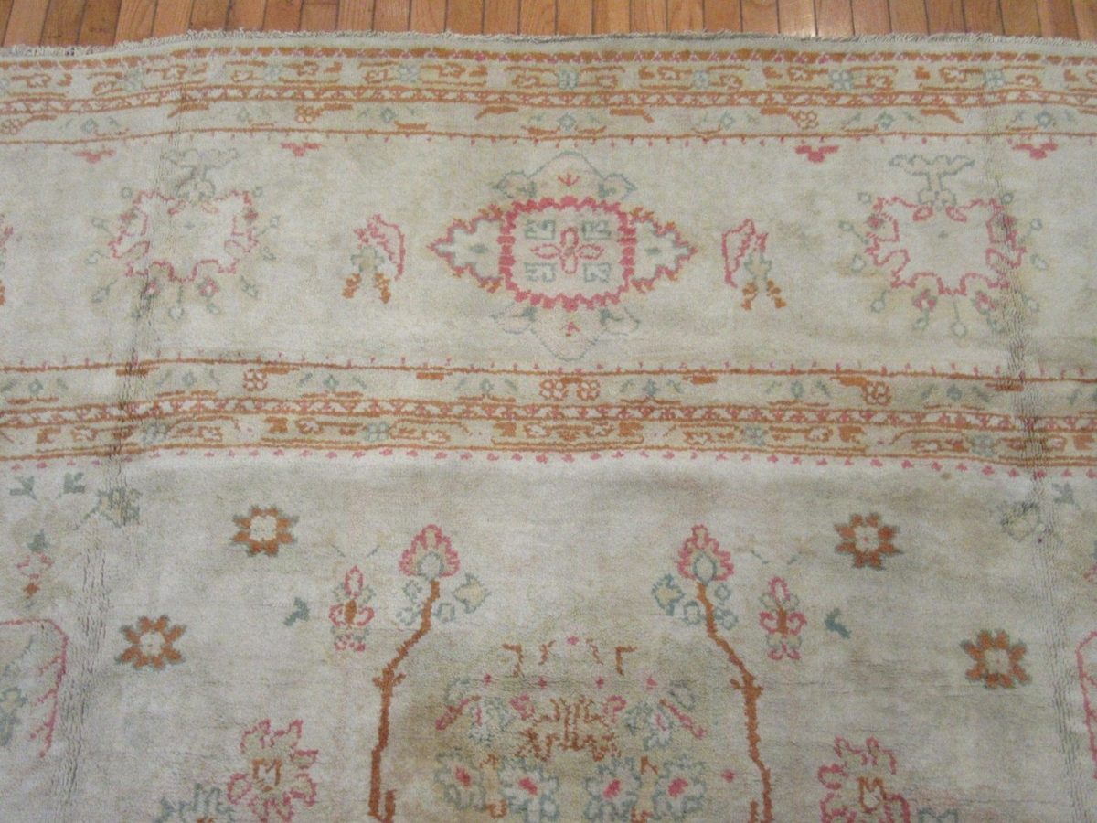 11′ x 18′ Pale Beige Fine Hand-Knotted Turkish Semi Antique Oushak Rug – Transitional Wool