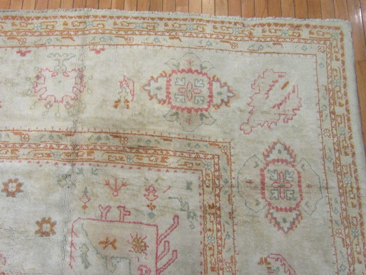 11′ x 18′ Pale Beige Fine Hand-Knotted Turkish Semi Antique Oushak Rug – Transitional Wool