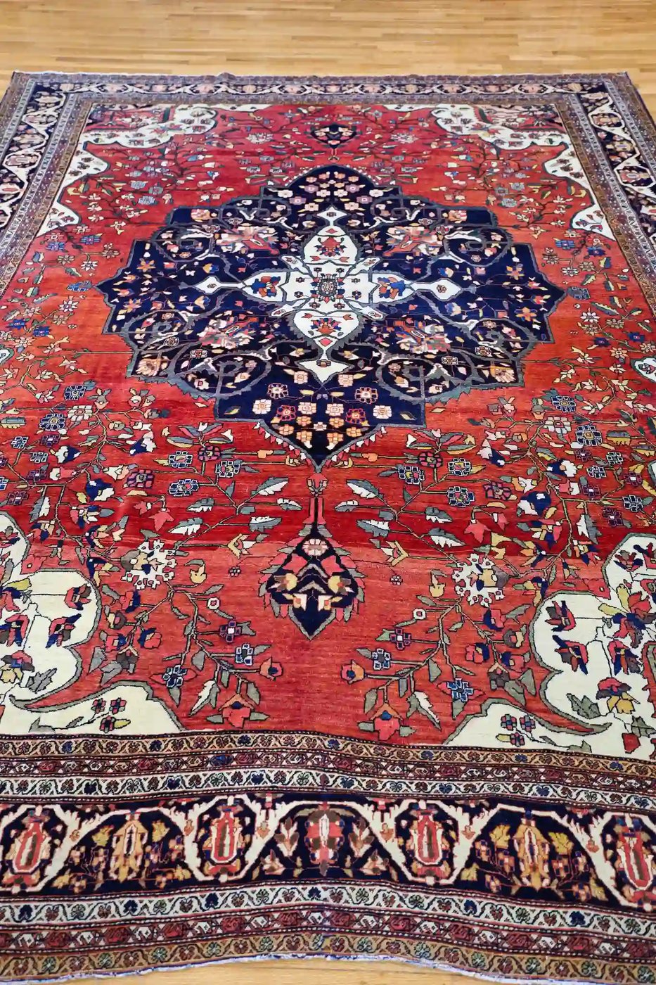 10′ x 12′ Red Fine Hand-Knotted Persian Antique Sarouk Farahan Rug – Traditional Wool