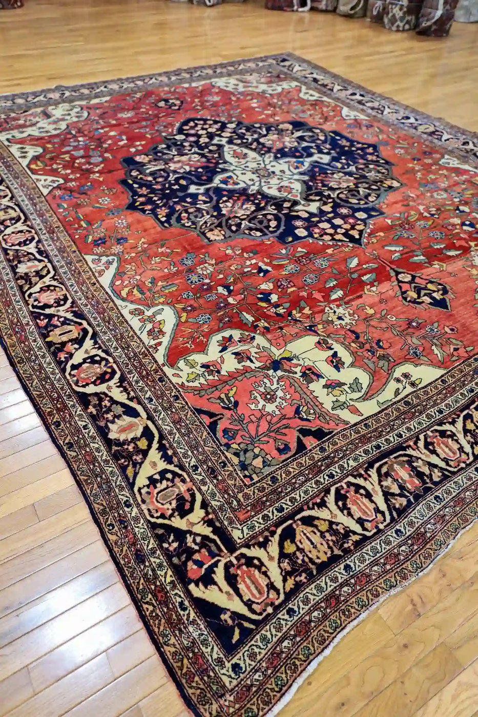 10′ x 12′ Red Fine Hand-Knotted Persian Antique Sarouk Farahan Rug – Traditional Wool