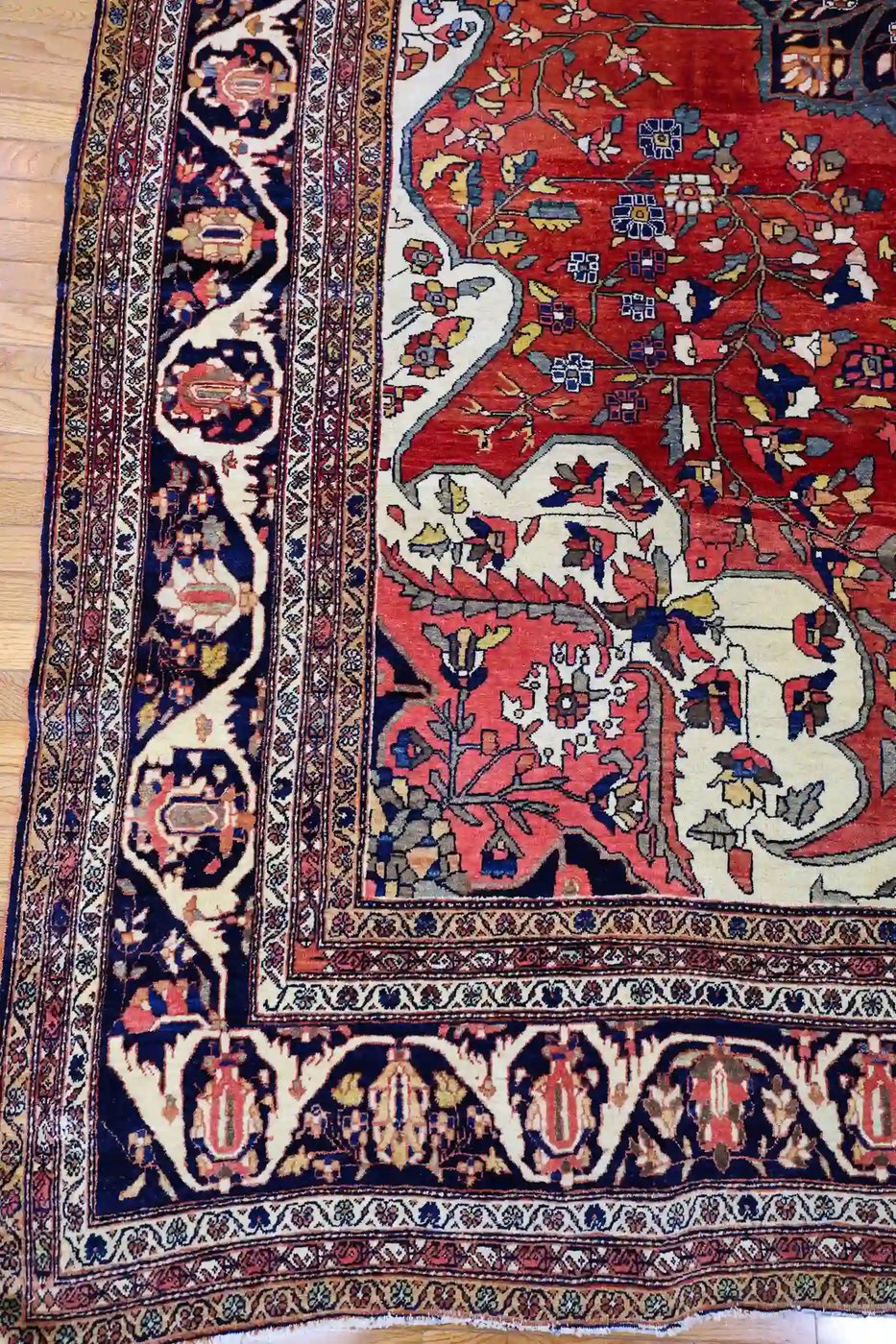 10′ x 12′ Red Fine Hand-Knotted Persian Antique Sarouk Farahan Rug – Traditional Wool