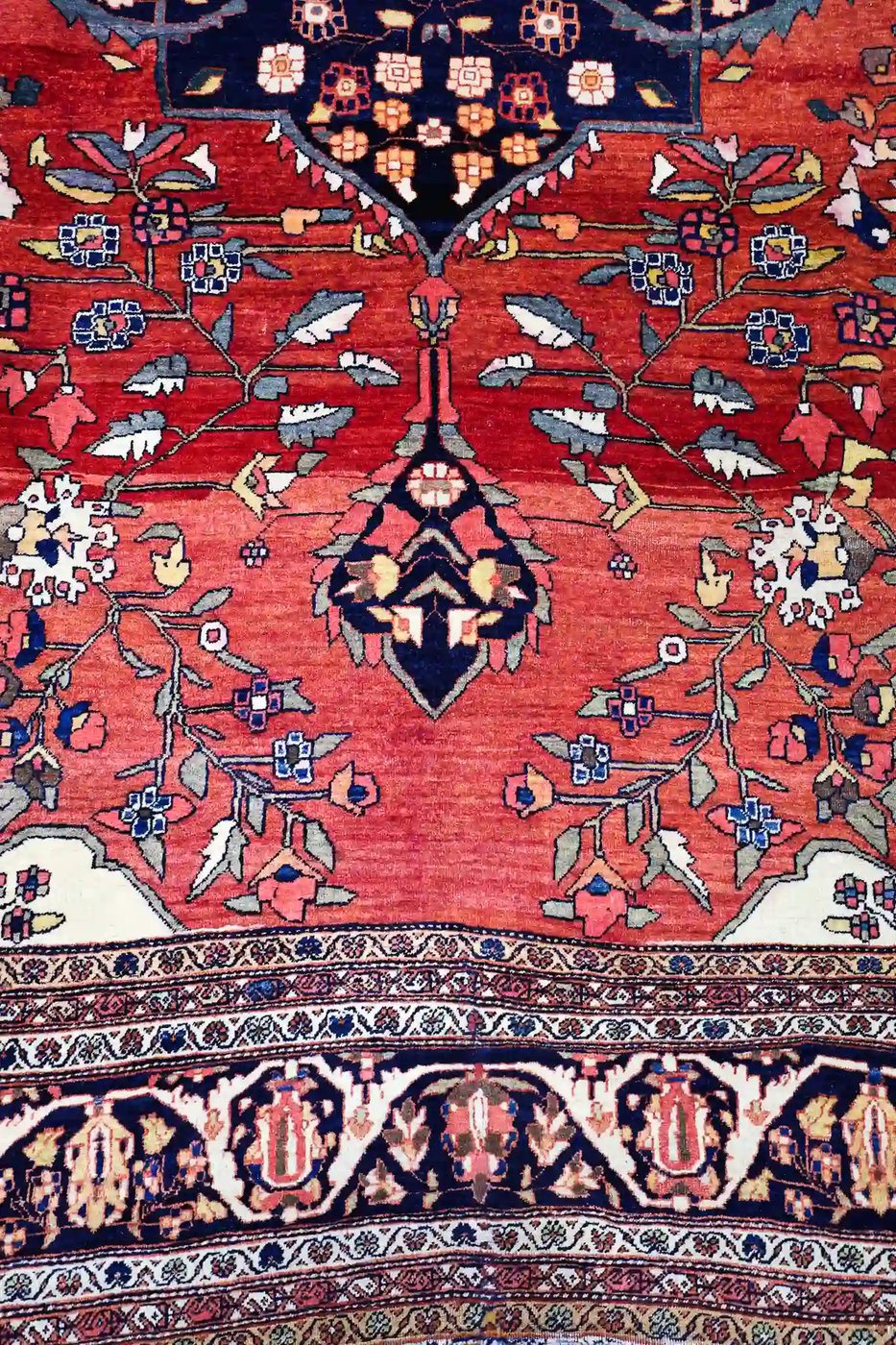 10′ x 12′ Red Fine Hand-Knotted Persian Antique Sarouk Farahan Rug – Traditional Wool