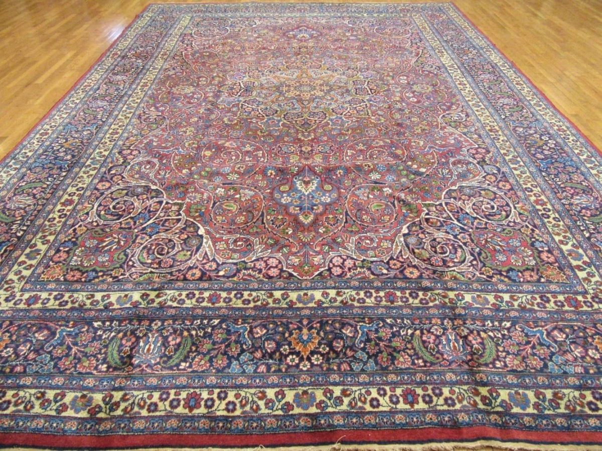 12′ x 17′ Rust Fine Hand-Knotted Semi-Antique Persian Khorasan Rug – Traditional Wool
