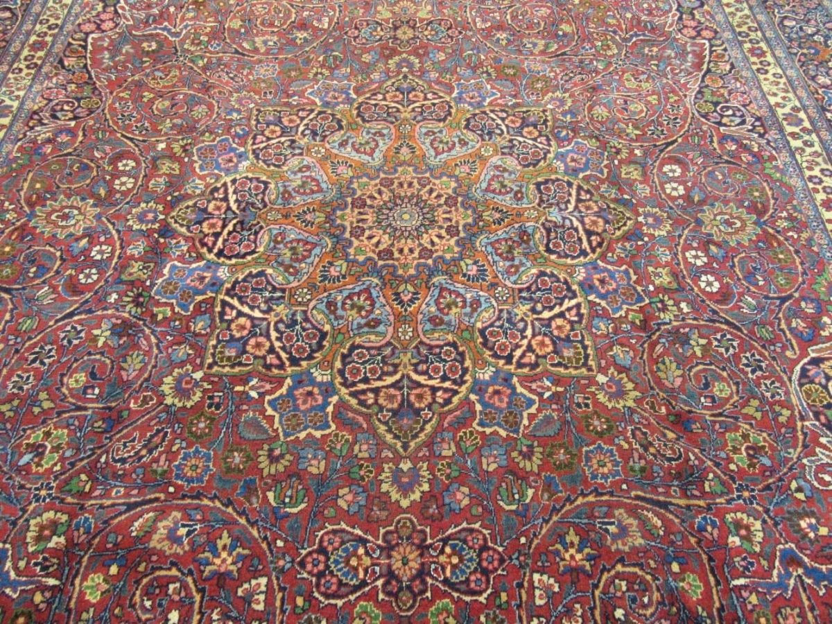 12′ x 17′ Rust Fine Hand-Knotted Semi-Antique Persian Khorasan Rug – Traditional Wool