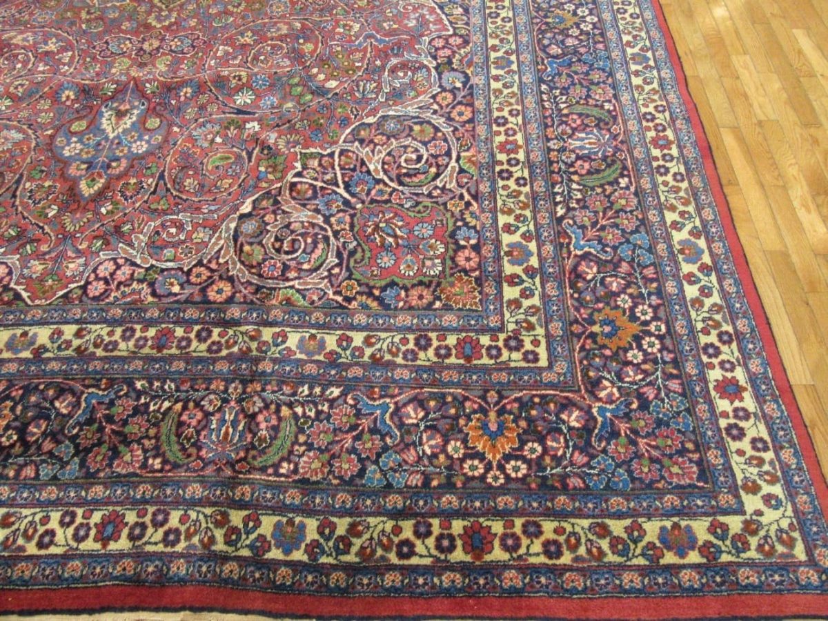 12′ x 17′ Rust Fine Hand-Knotted Semi-Antique Persian Khorasan Rug – Traditional Wool