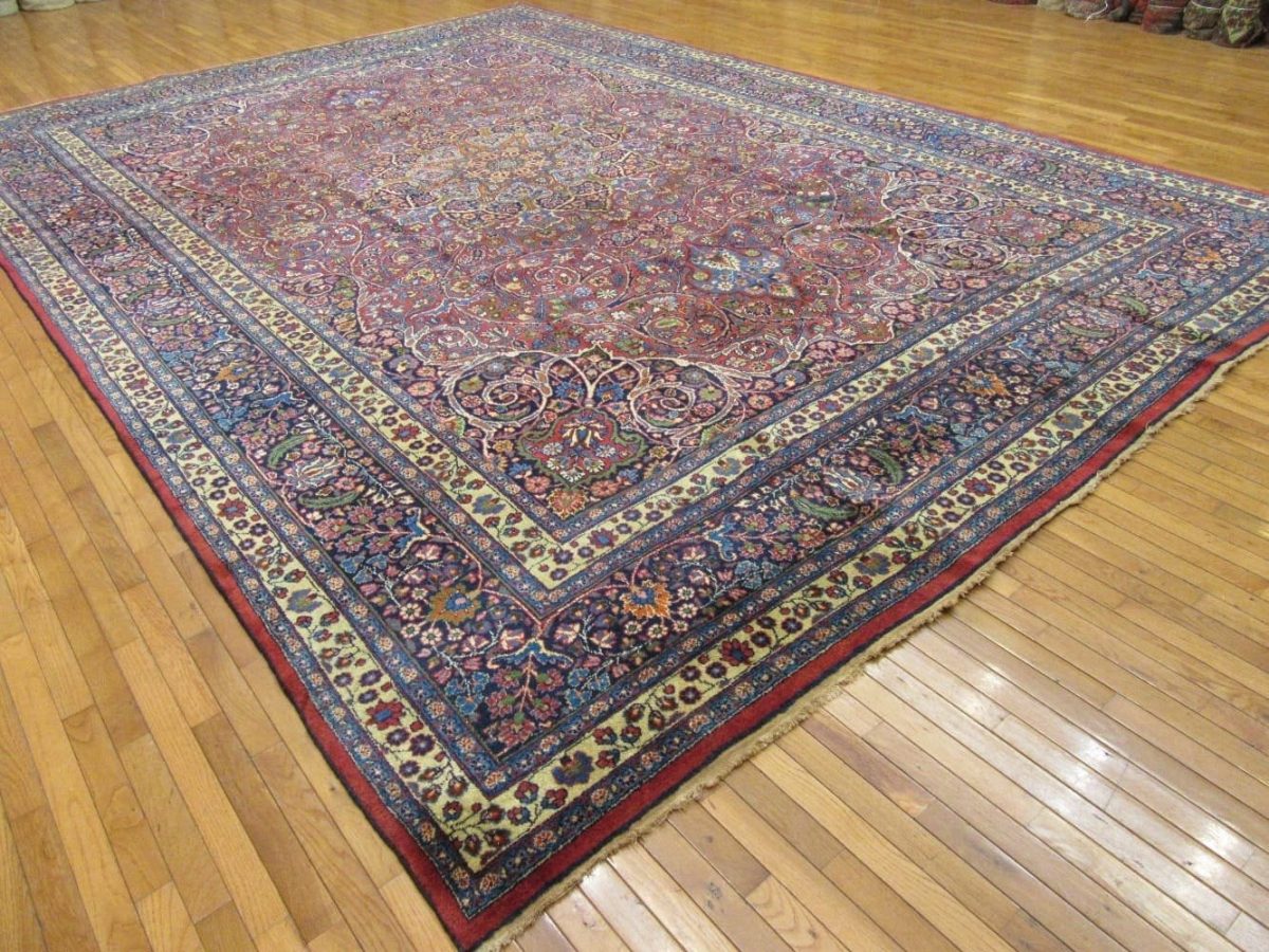 12′ x 17′ Rust Fine Hand-Knotted Semi-Antique Persian Khorasan Rug – Traditional Wool