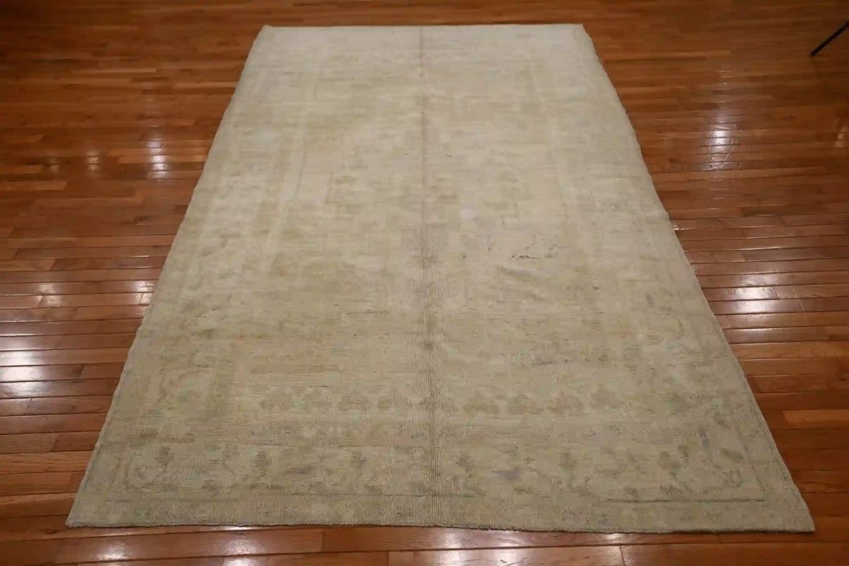 6′ x 9′ Beige Fine Hand-Knotted Turkish Oushak Rug – Vintage Wool