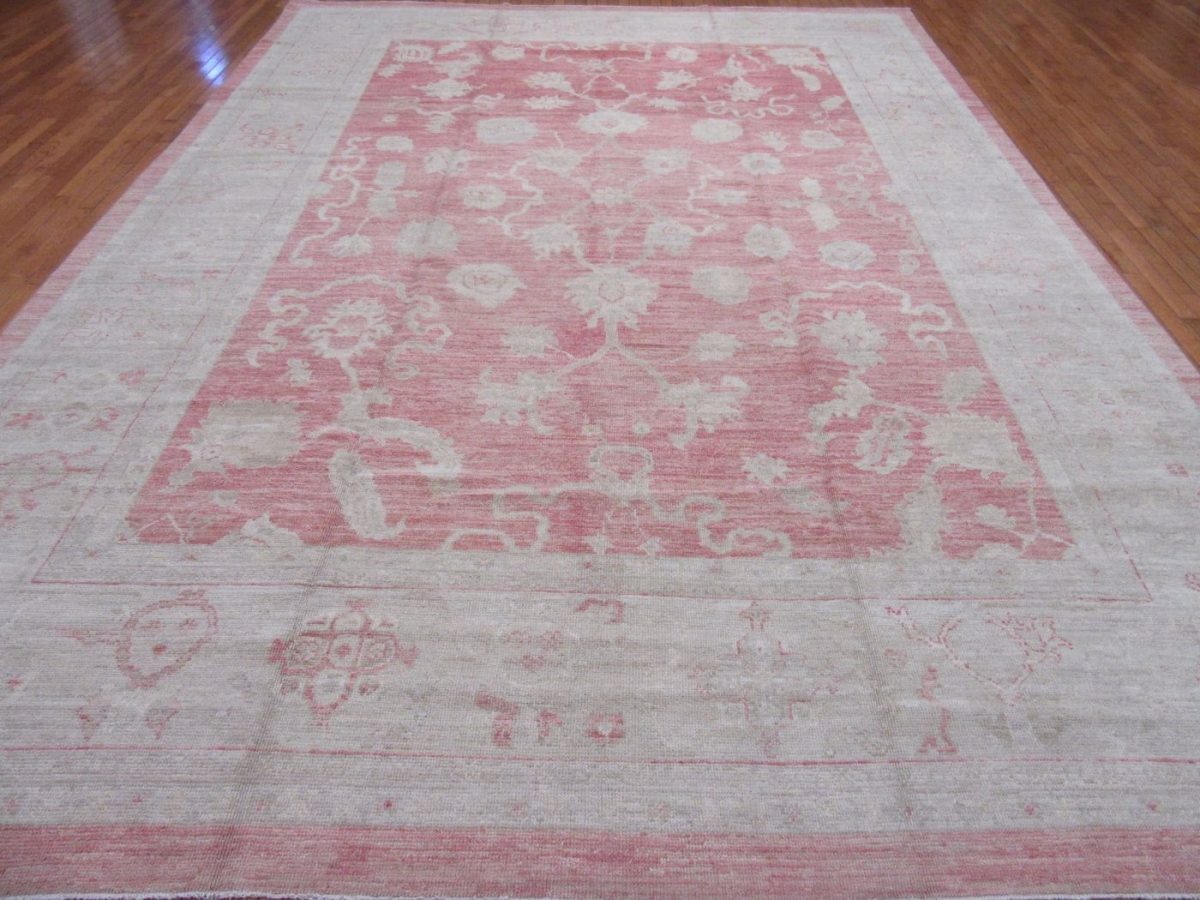 11′ x 15′ Red Fine Hand-Knotted Turkish Oushak Rug – Transitional Wool