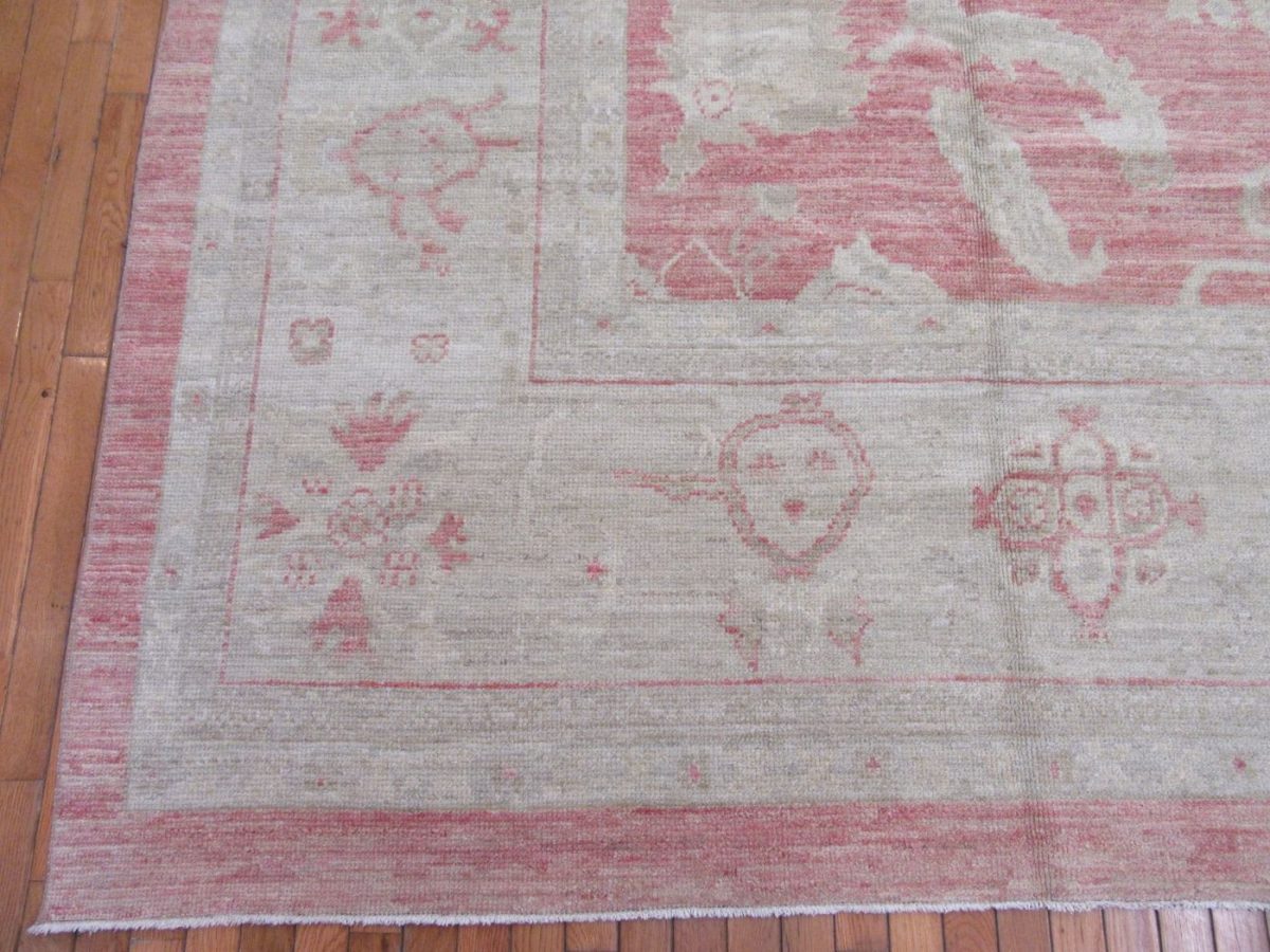 11′ x 15′ Red Fine Hand-Knotted Turkish Oushak Rug – Transitional Wool