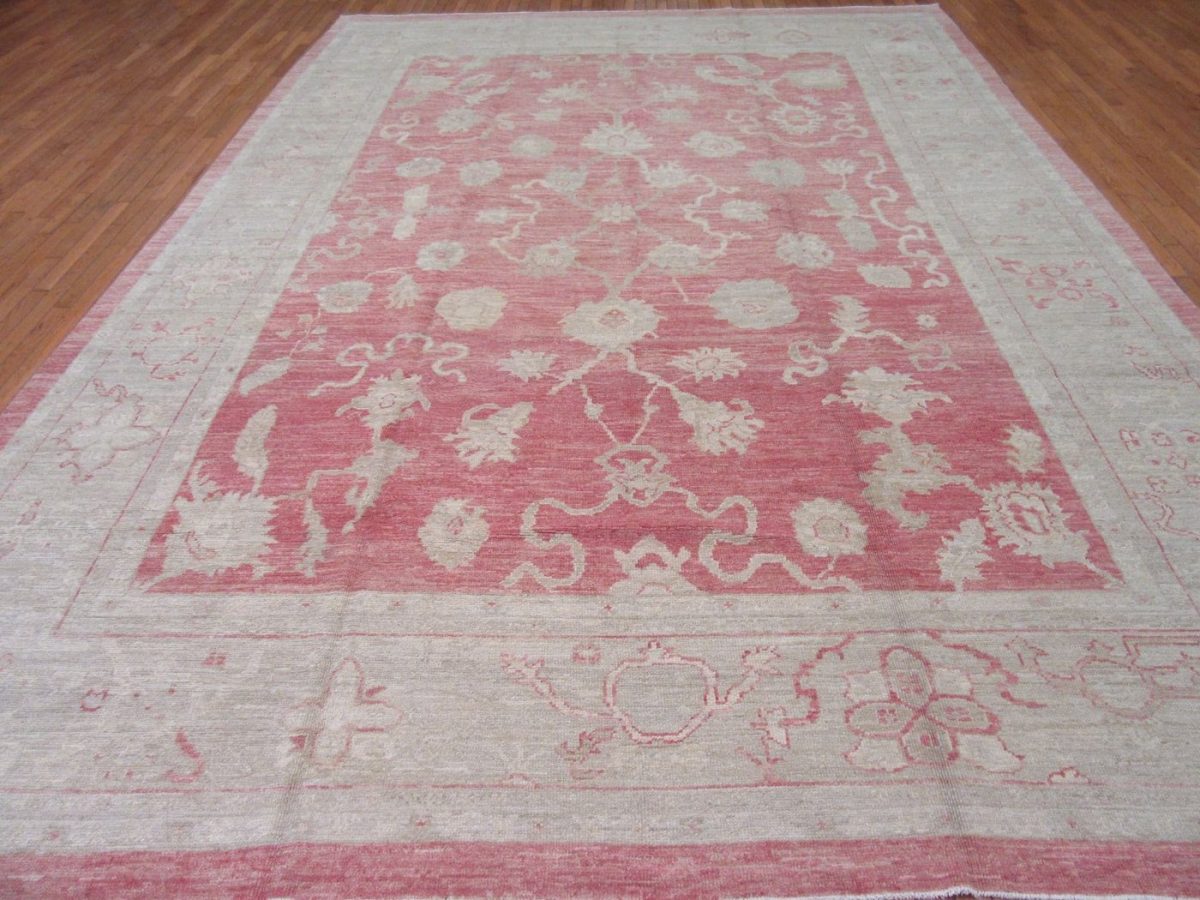 11′ x 15′ Red Fine Hand-Knotted Turkish Oushak Rug – Transitional Wool