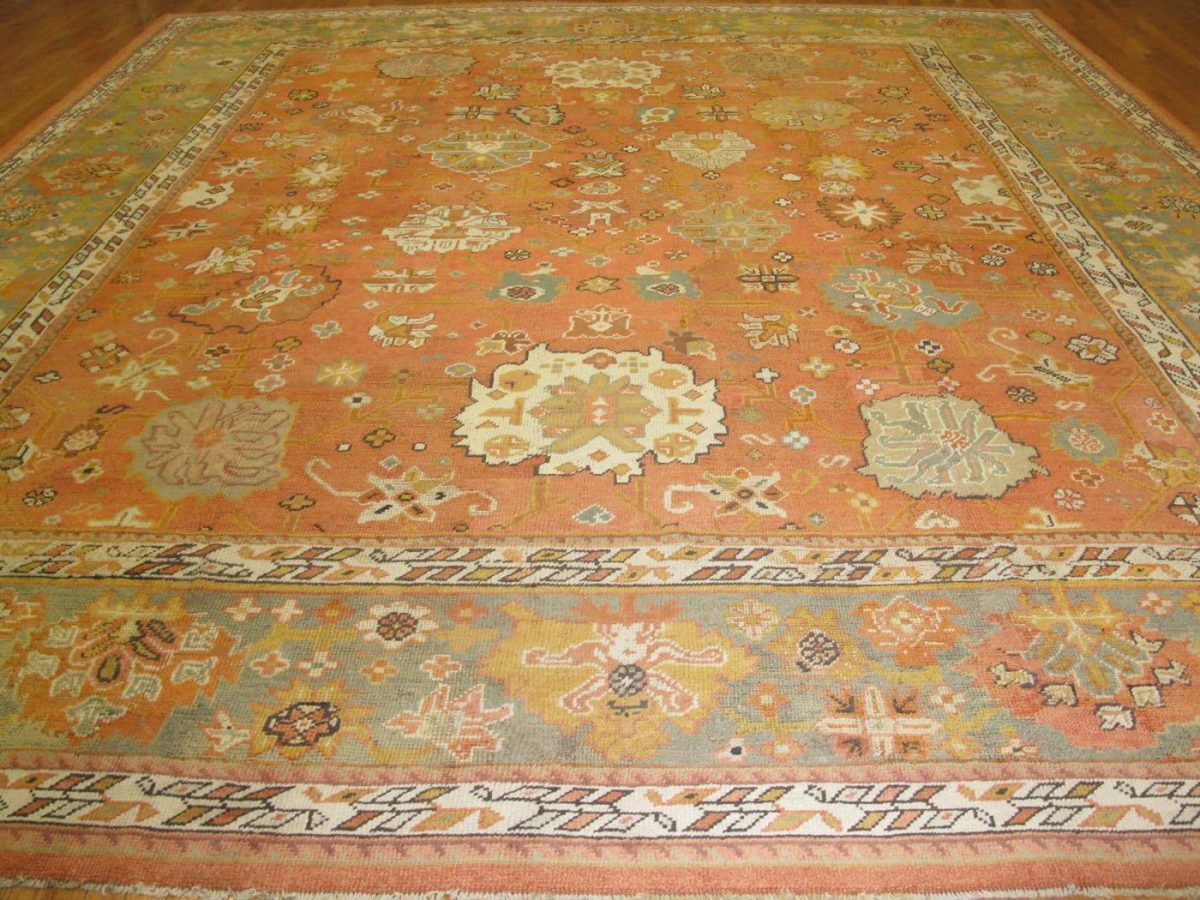 14′ x 17′ Terracotta Fine Hand-Knotted Turkish Antique Oushak Rug – Traditional Wool
