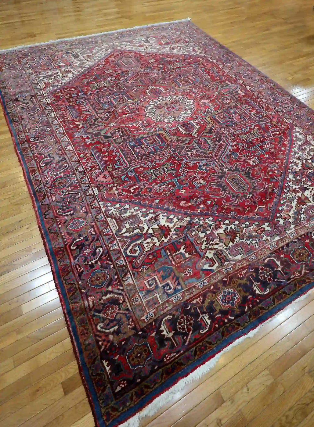 10′ x 13′ Red Fine Hand-Knotted Persian Vintage Heriz Rug – Traditional Wool
