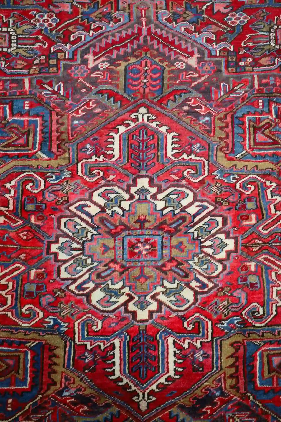 10′ x 13′ Red Fine Hand-Knotted Persian Vintage Heriz Rug – Traditional Wool
