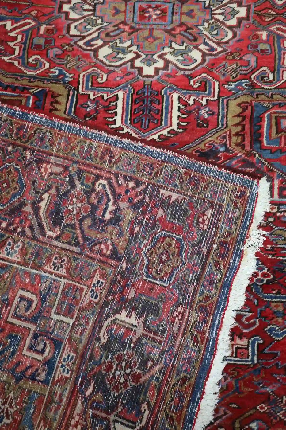 10′ x 13′ Red Fine Hand-Knotted Persian Vintage Heriz Rug – Traditional Wool