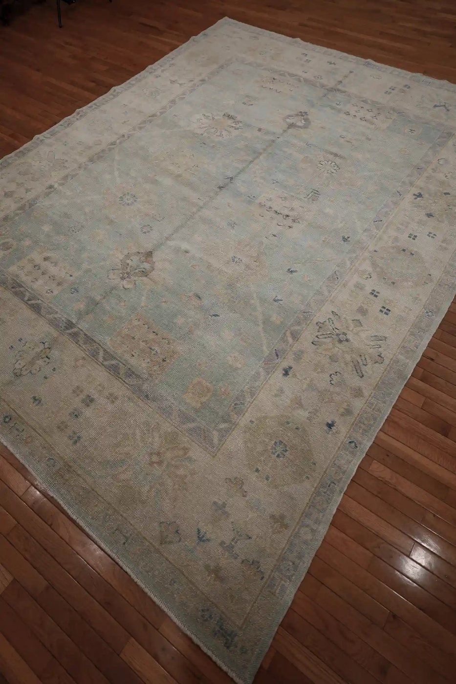 9′ x 12′ Pale Blue Fine Hand-Knotted Turkish Oushak Rug – Transitional Wool