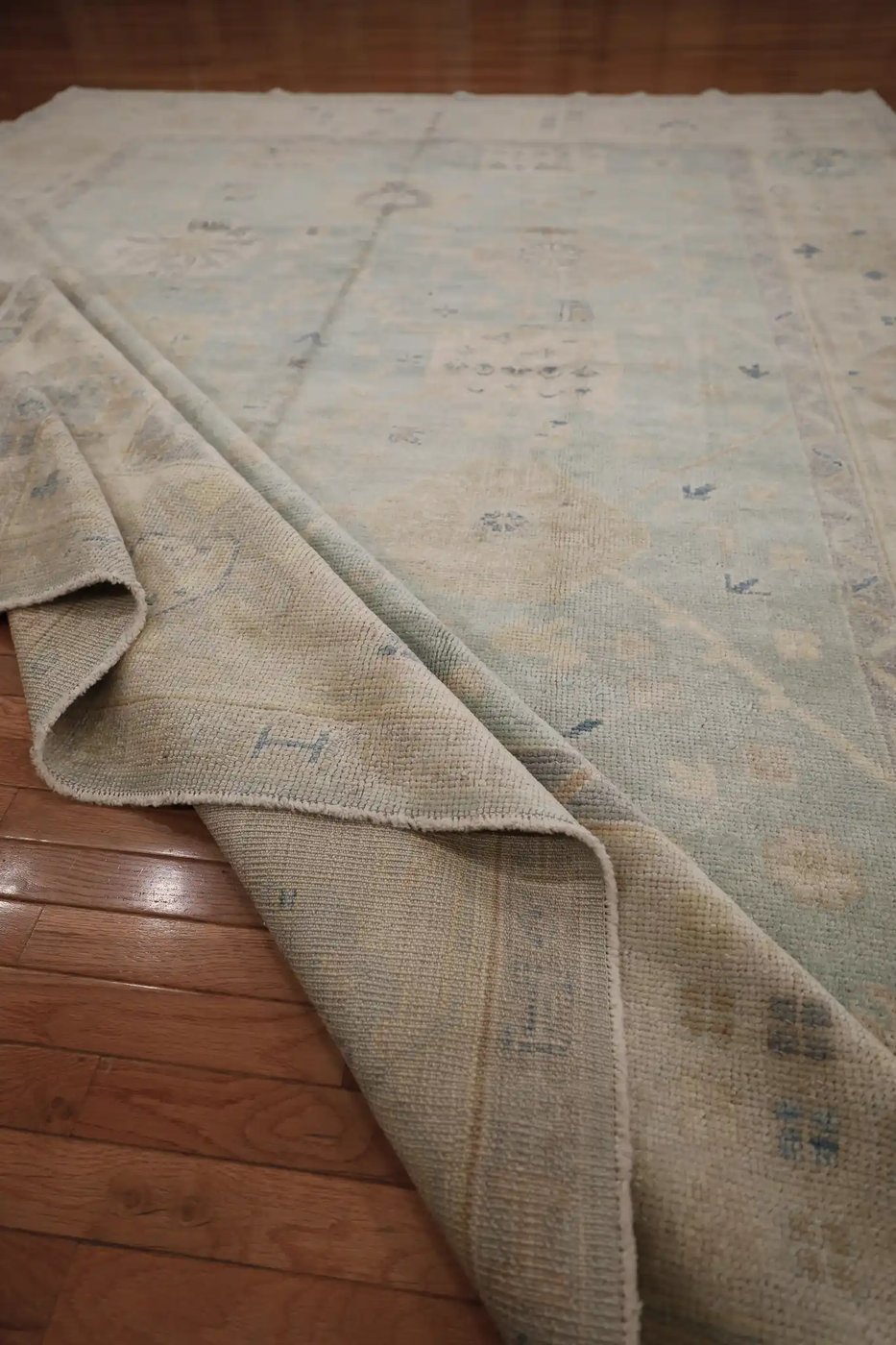 9′ x 12′ Pale Blue Fine Hand-Knotted Turkish Oushak Rug – Transitional Wool